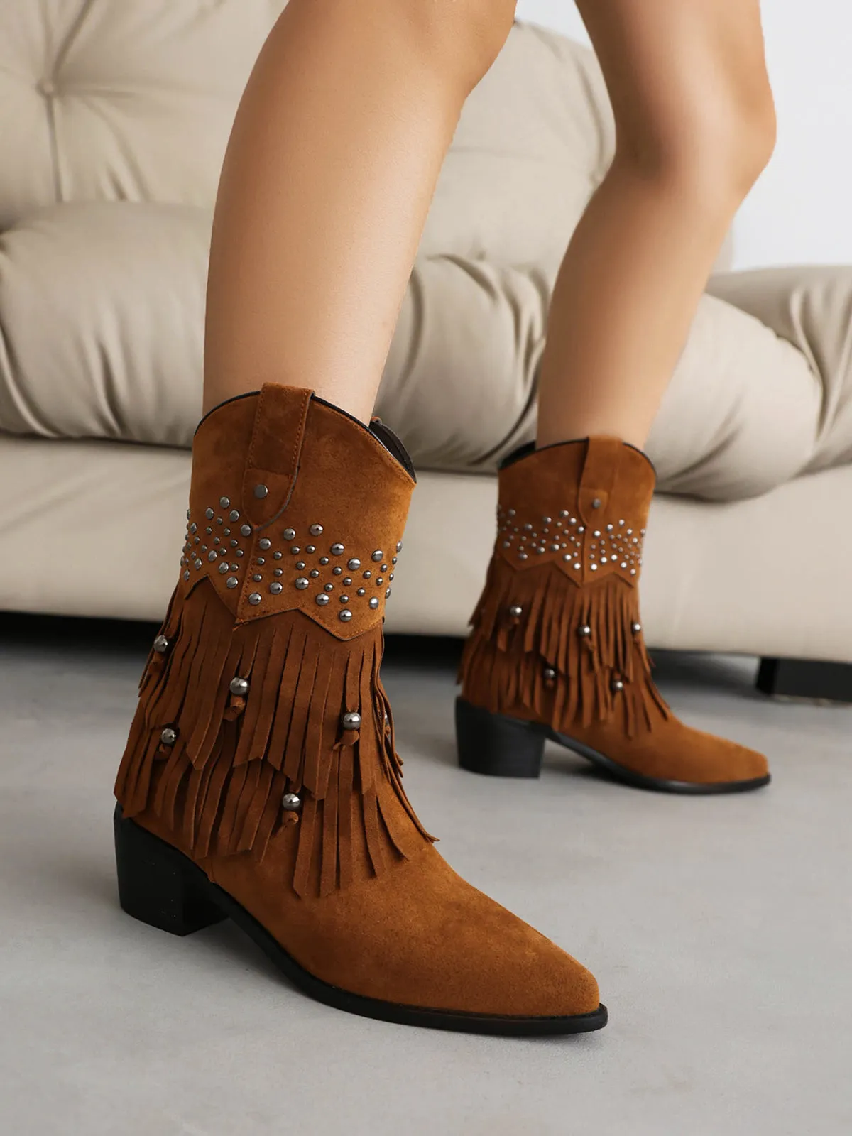 Flannelette Cone Heel Western Boots sold by Retro Stage product image thumbnail 4