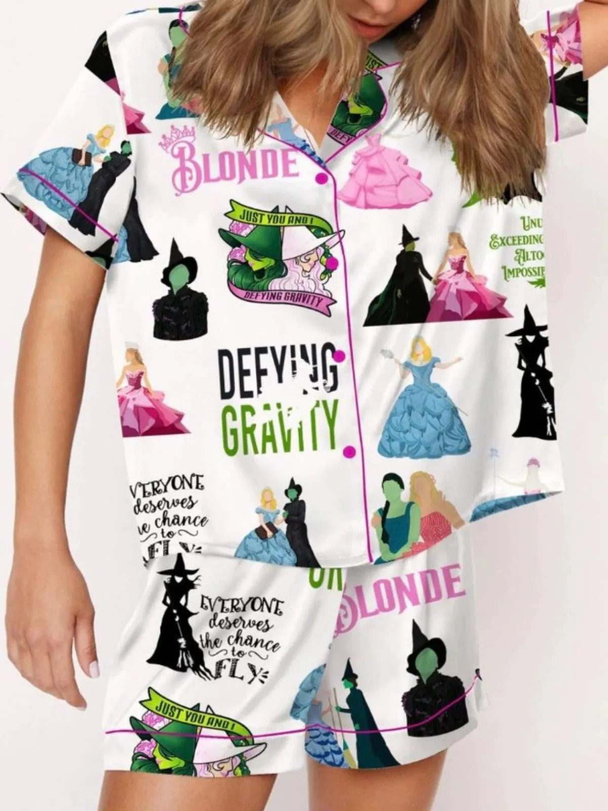 2PCS 1940s Witch Cartoon Print Button Pajama Set sold by Retro Stage product image thumbnail 3