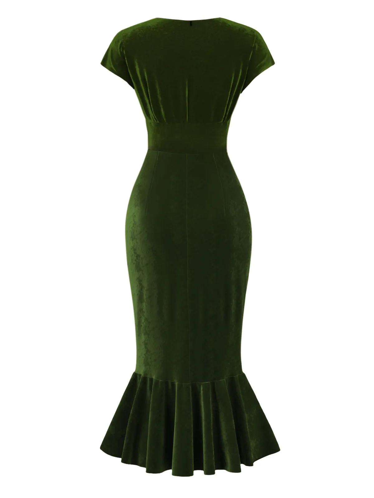 Green 1930s Button V-Neck Velvet Fishtail Dress sold by Retro Stage product image thumbnail 2