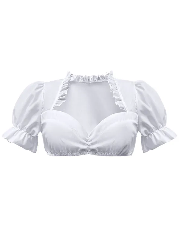 White 1950s Solid Sweetheart Neck Puff Sleeve Crop Top sold by Retro Stage
