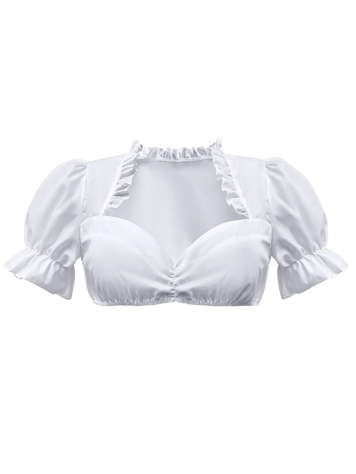 White 1950s Solid Sweetheart Neck Puff Sleeve Crop Top sold by Retro Stage