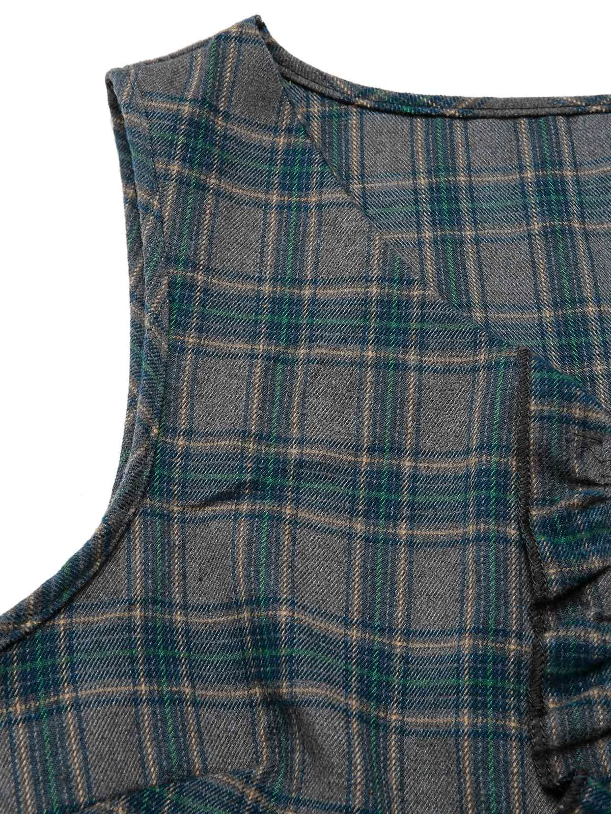 Gray 1950s Plaid V-Neck Sleeveless Ruffled Dress sold by Retro Stage product image thumbnail 5