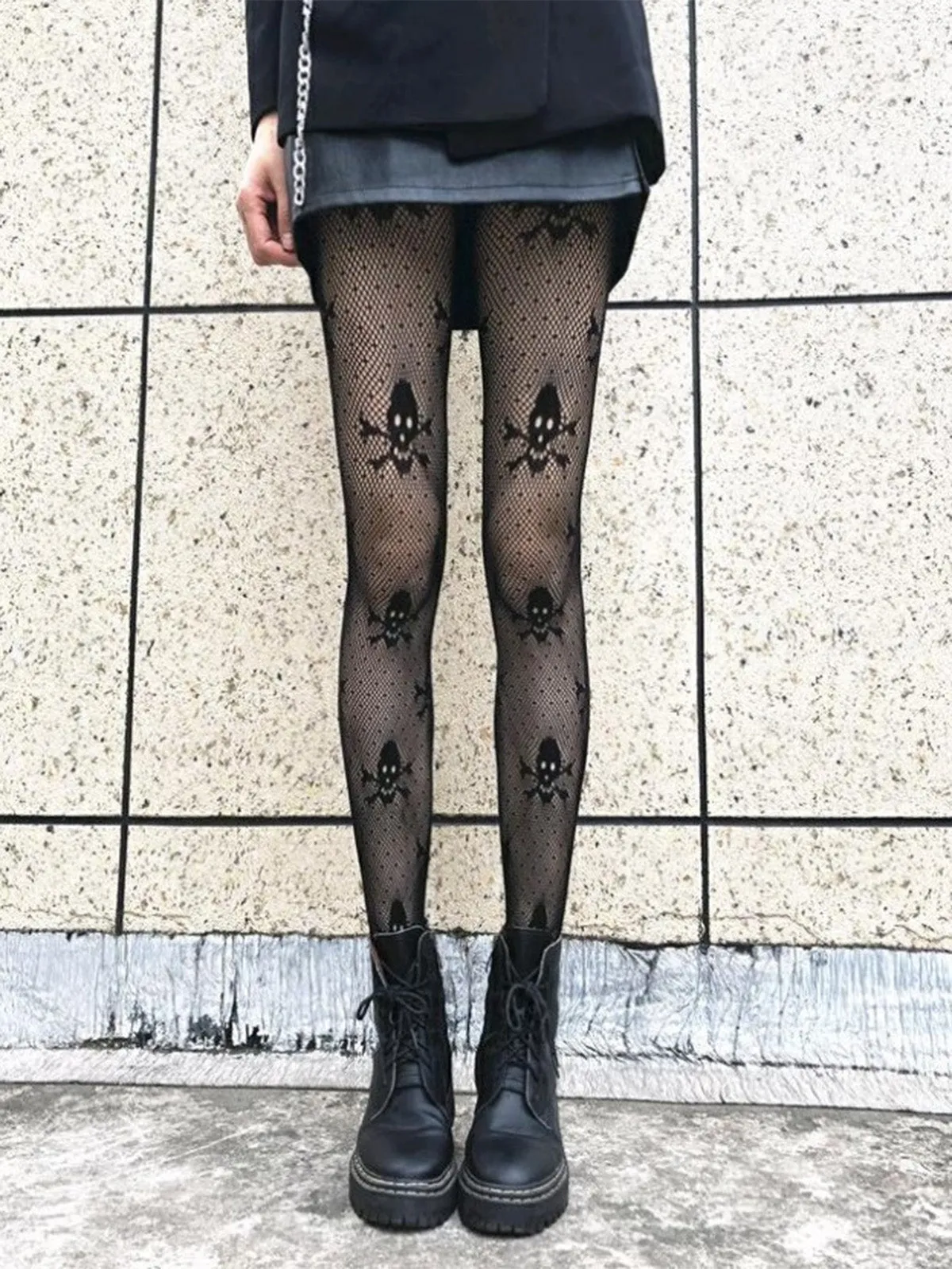 Black Gothic Skull Fishnet Tights sold by Retro Stage product image thumbnail 3