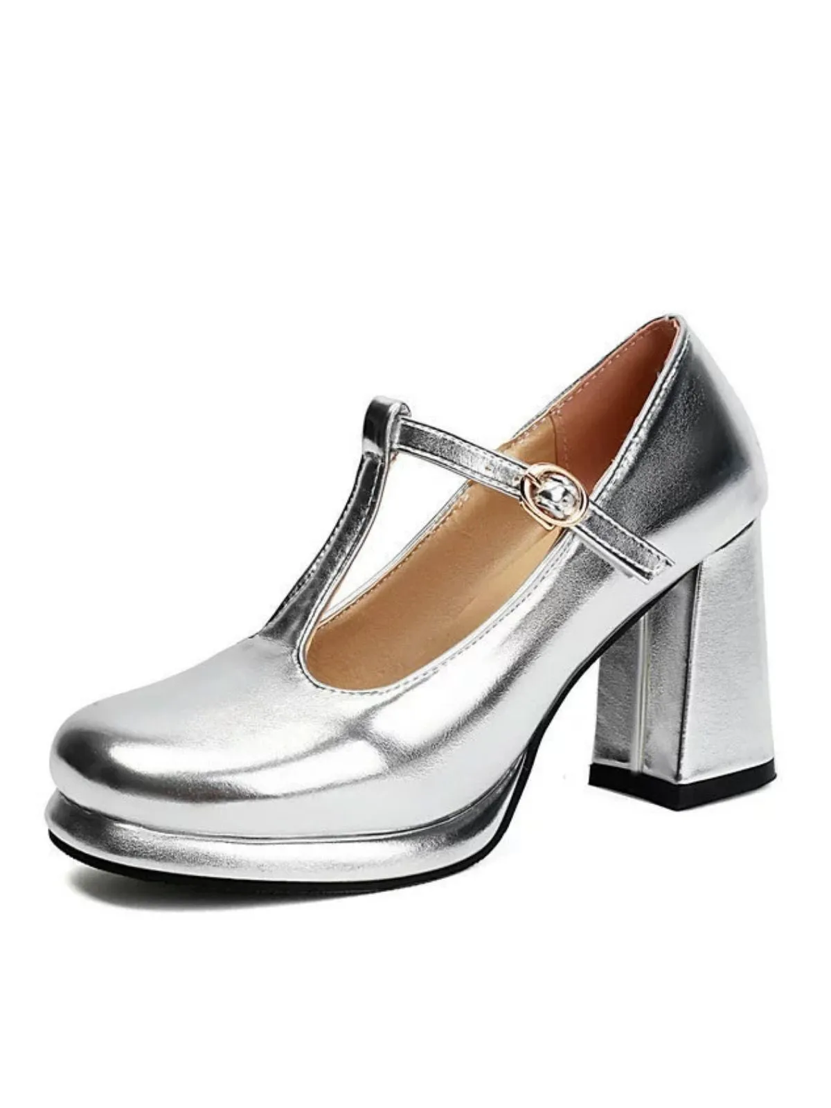 Metallic Square Toe Block Buckle Heels sold by Retro Stage product image thumbnail 2