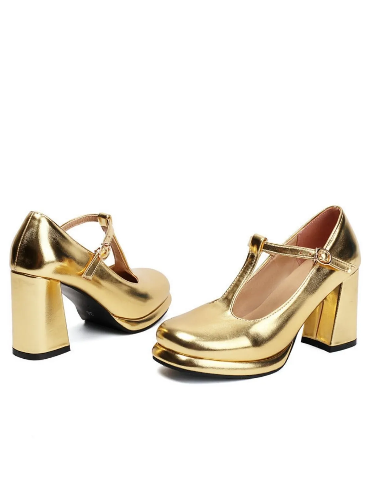 Metallic Square Toe Block Buckle Heels sold by Retro Stage product image thumbnail 3