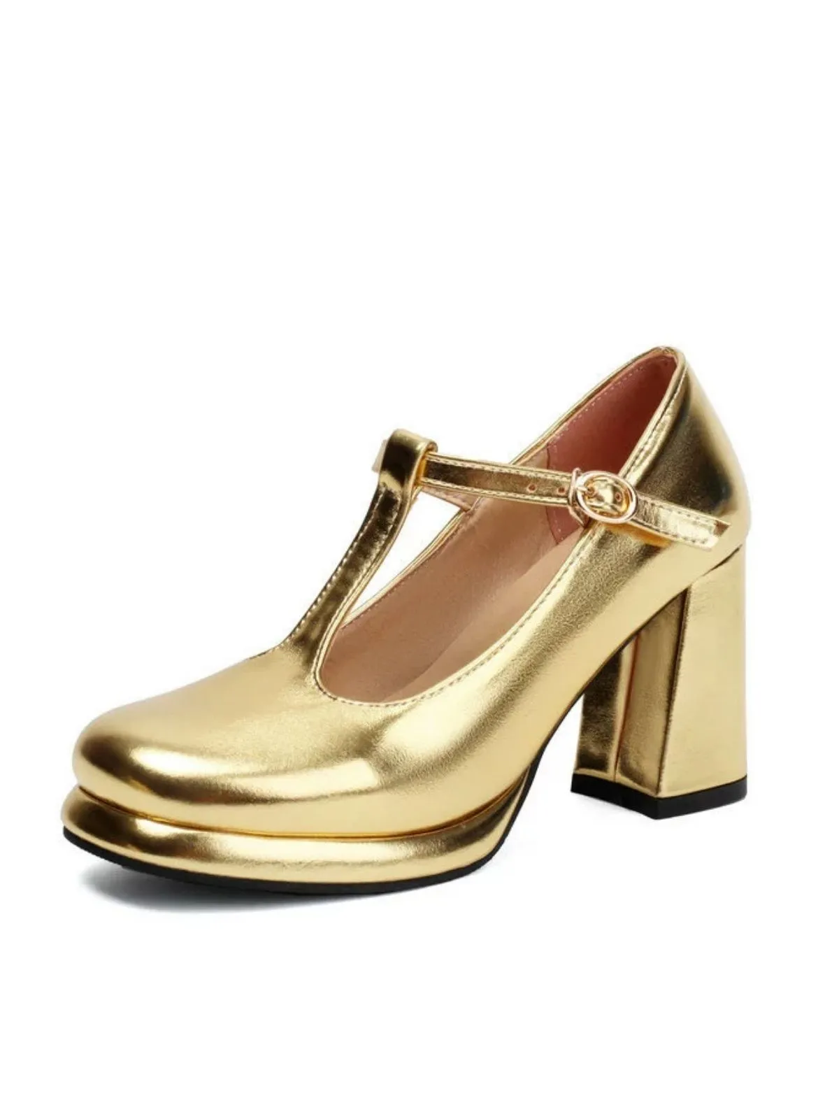 Metallic Square Toe Block Buckle Heels sold by Retro Stage product image thumbnail 4