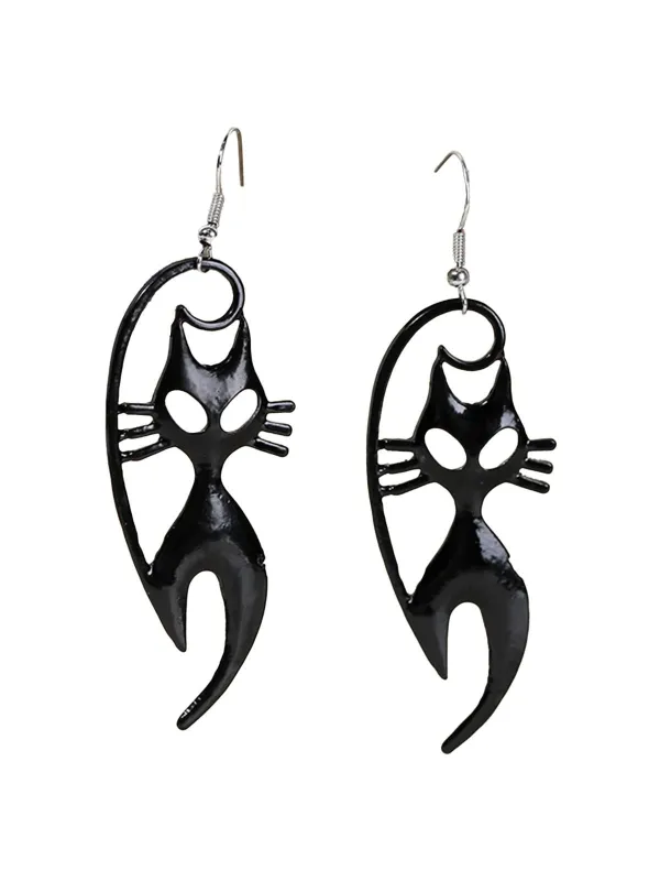 Black Halloween Cat Dangle Earrings sold by Retro Stage