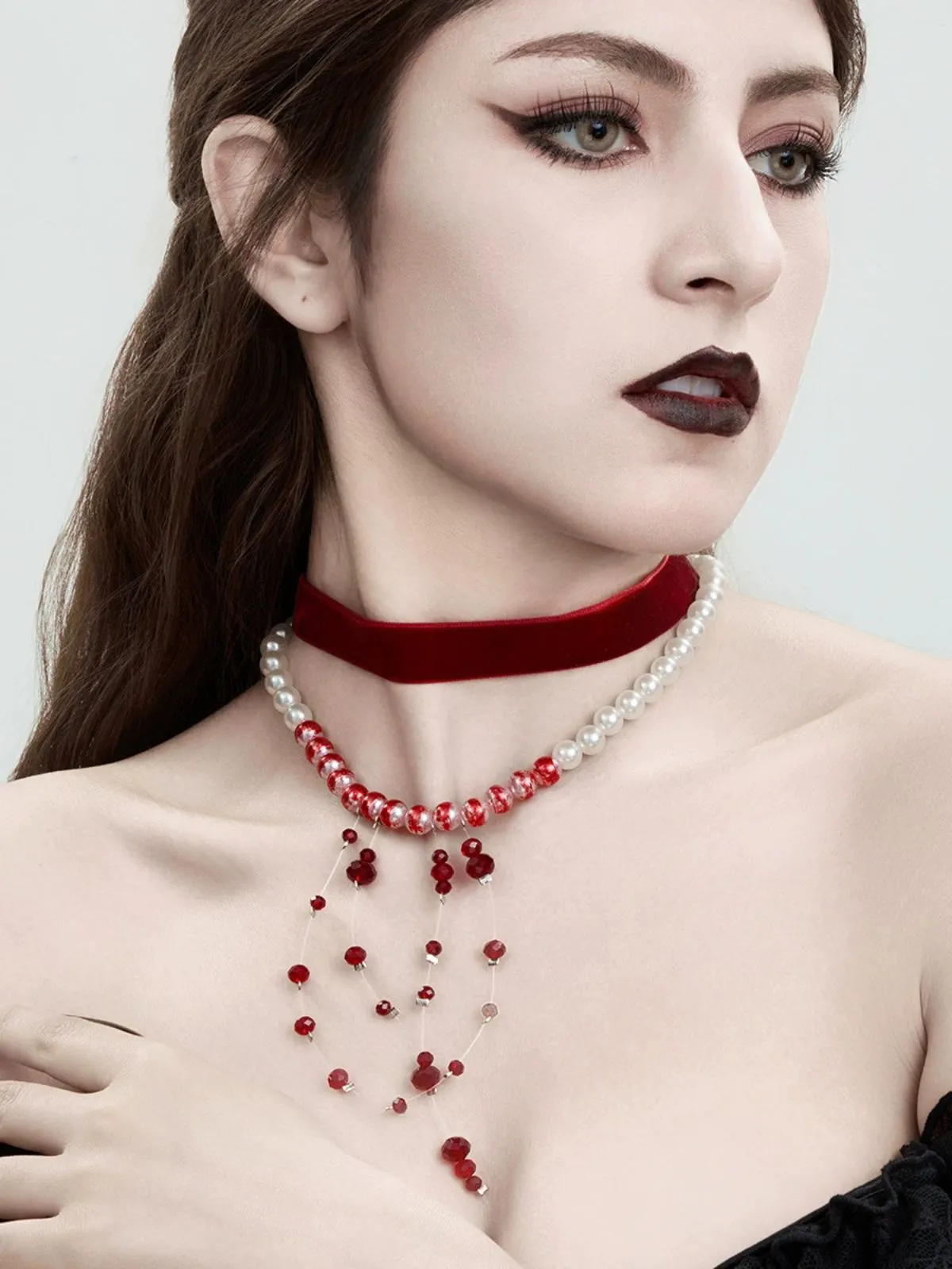 Red Gothic Vampire Velvet Choker Necklace sold by Retro Stage product image thumbnail 2