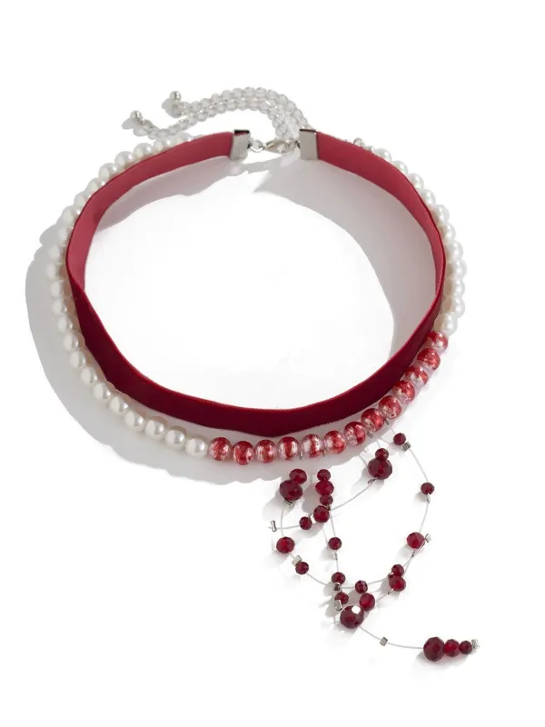 Red Gothic Vampire Velvet Choker Necklace sold by Retro Stage
