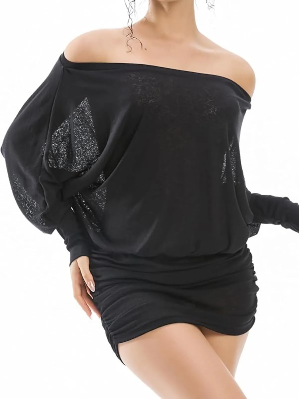 2000s Off Shoulder Ruched Batwing Mini Dress sold by Retro Stage product image thumbnail 5