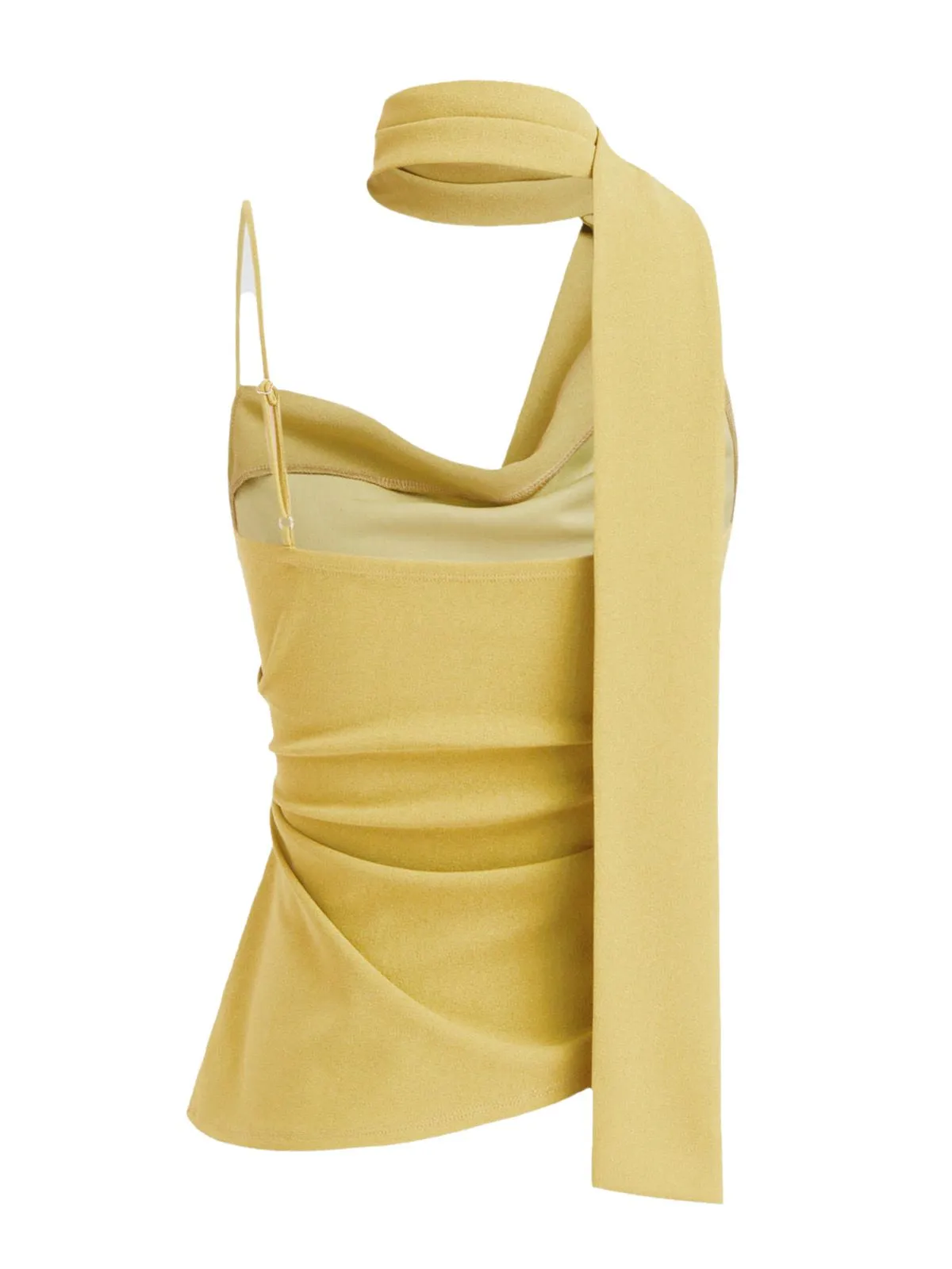 Yellow 1970s Scarf Neck Ruched Cowl Top sold by Retro Stage product image thumbnail 2