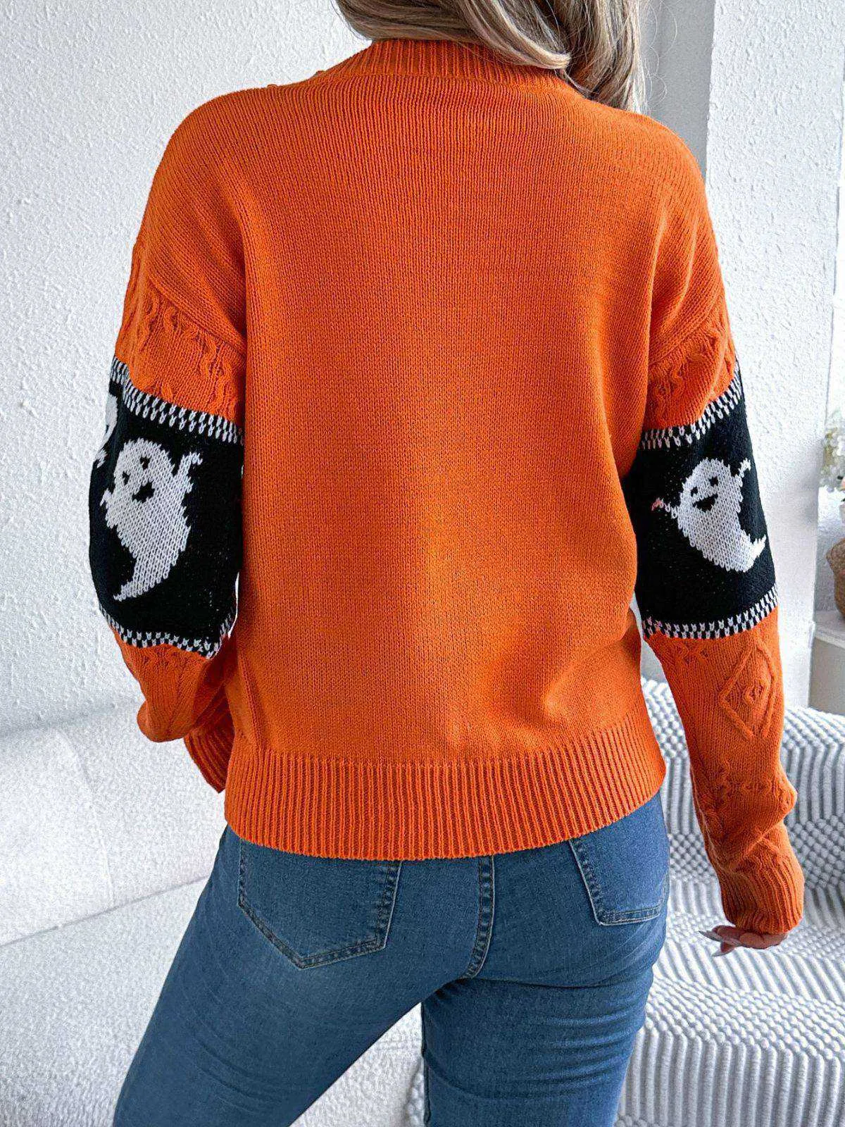 Orange 1940s Halloween Ghost Knit Sweater sold by Retro Stage product image thumbnail 2