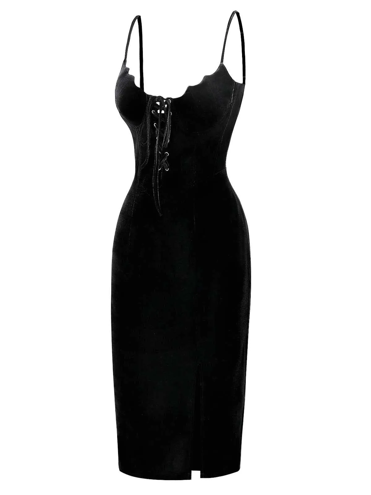 Black 1960s Bat Neckline Velvet Slit Dress sold by Retro Stage product image thumbnail 3