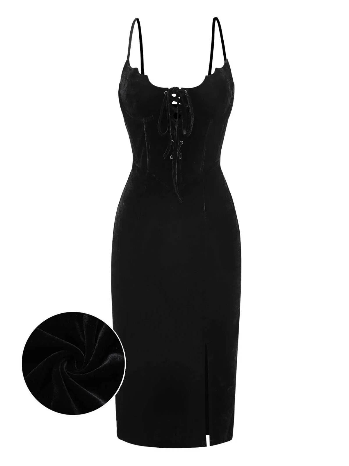 Black 1960s Bat Neckline Velvet Slit Dress sold by Retro Stage product image thumbnail 2