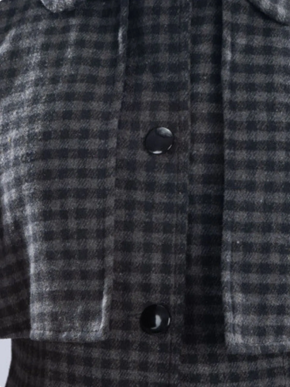 Gray 1950s Halloween Wednesday Plaid Faux-Wool Cape Coat sold by Retro Stage product image thumbnail 3