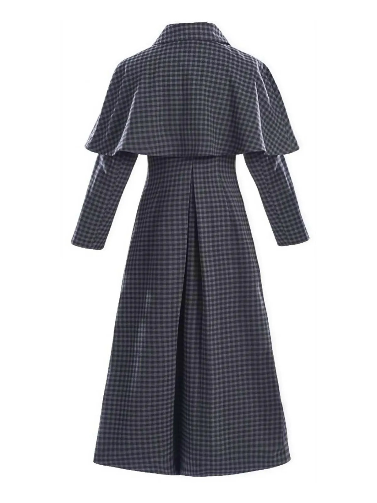 Gray 1950s Halloween Wednesday Plaid Faux-Wool Cape Coat sold by Retro Stage product image thumbnail 2