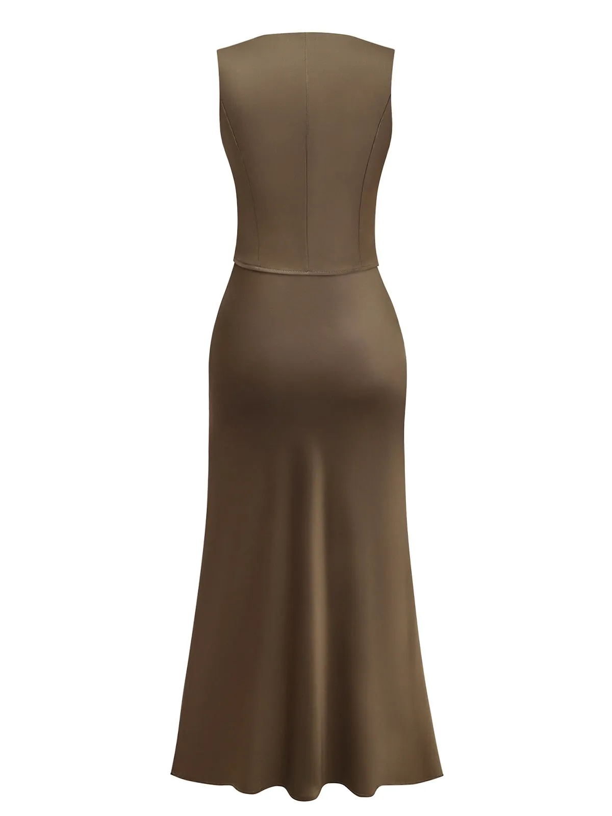 2PCS Brown 1930s Solid Satin Sleeveless V-Neck Vest & Fishtail Skirt sold by Retro Stage product image thumbnail 2