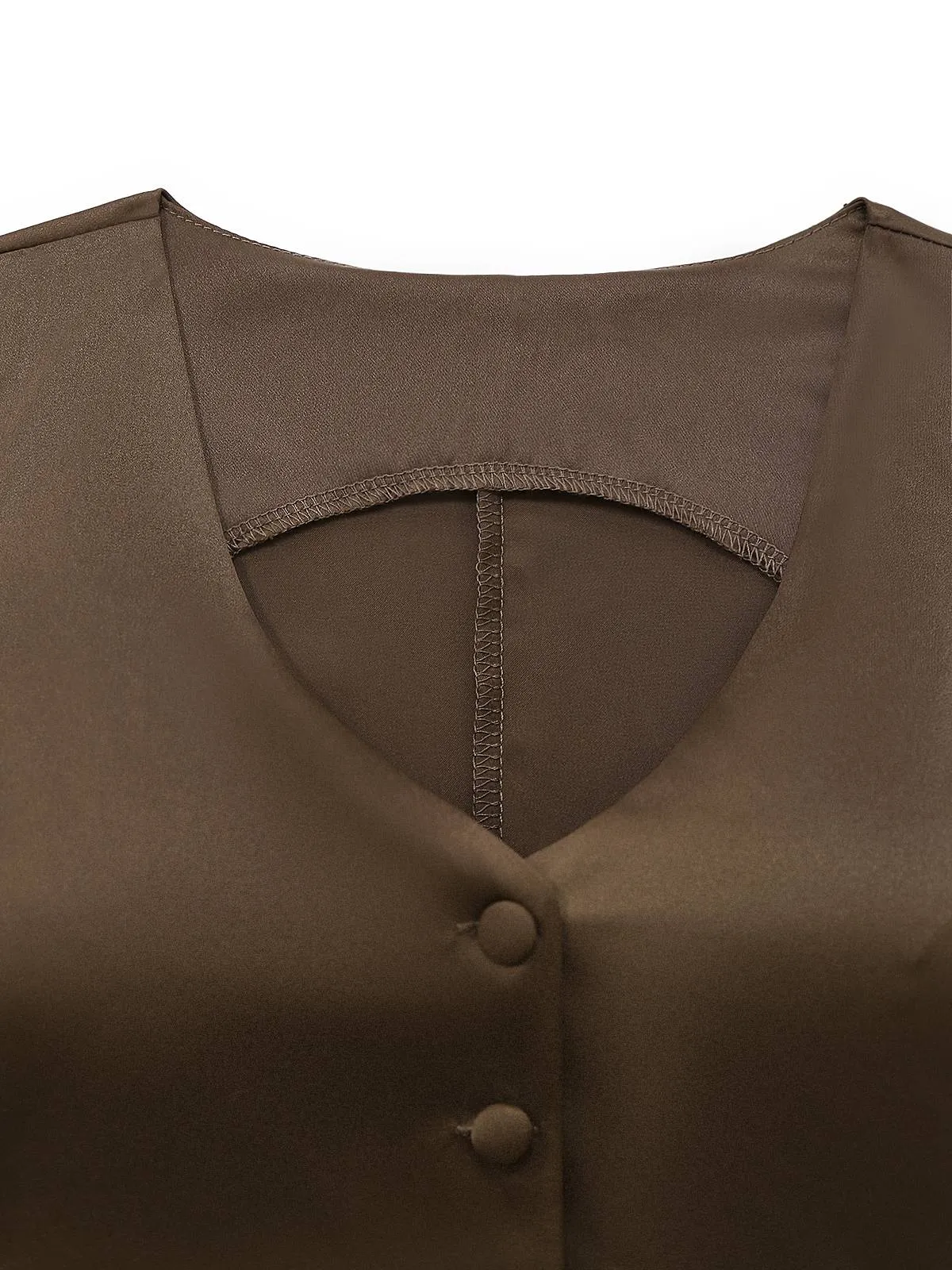 2PCS Brown 1930s Solid Satin Sleeveless V-Neck Vest & Fishtail Skirt sold by Retro Stage product image thumbnail 3