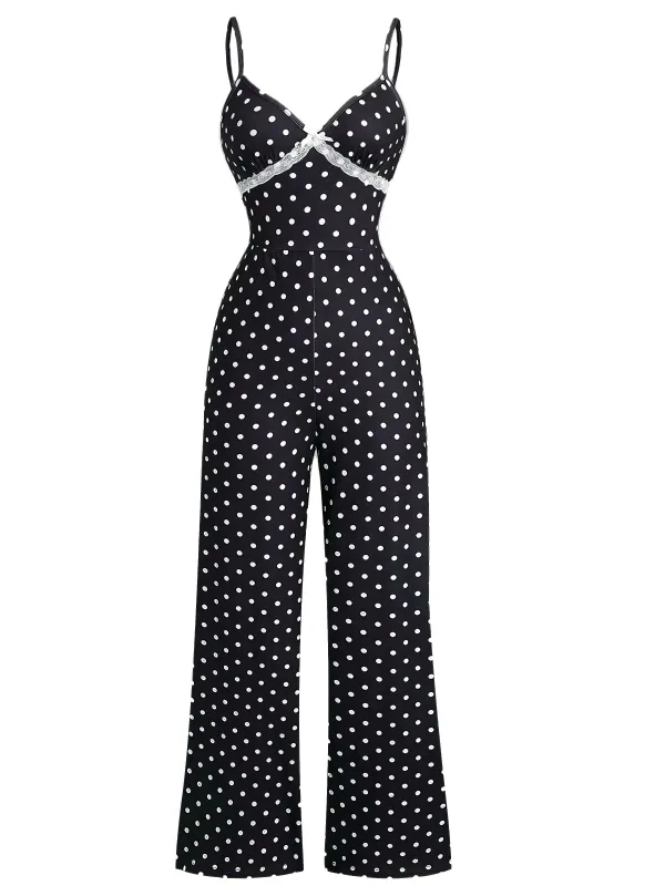 1940s Polka Dot Lace Trim Strap Jumpsuit sold by Retro Stage