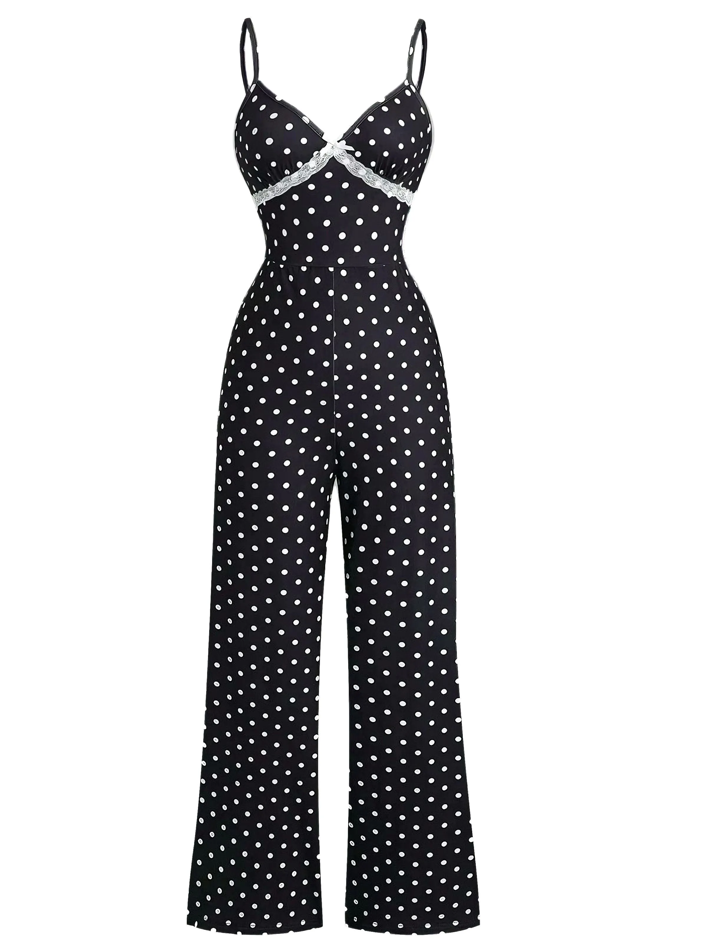 1940s Polka Dot Lace Trim Strap Jumpsuit sold by Retro Stage