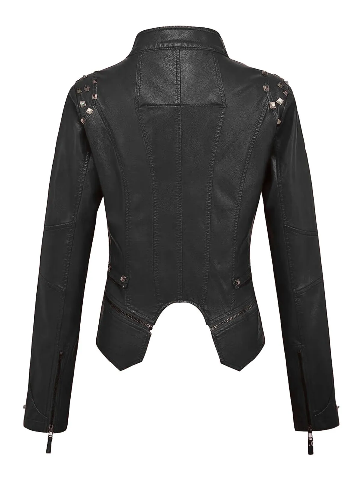 Black 1980s Irregualr Hem Rivet Motocycle Jacket sold by Retro Stage product image thumbnail 2