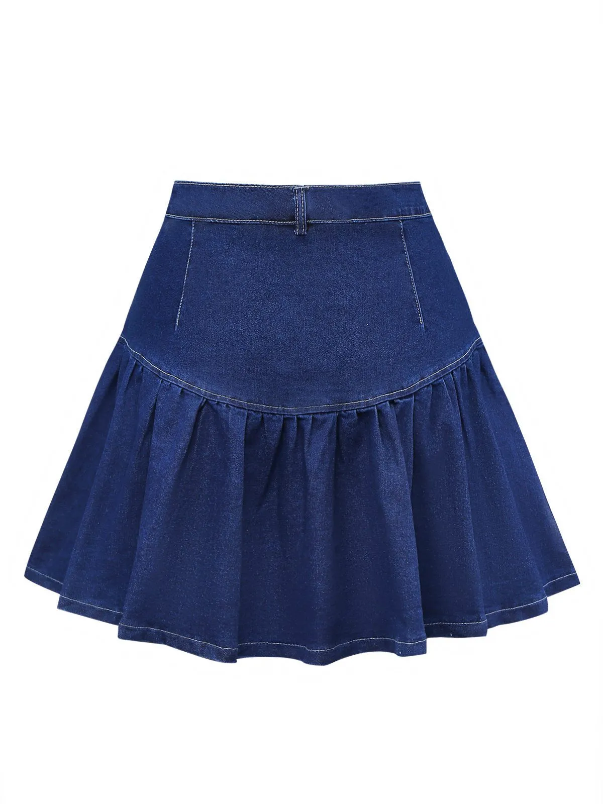 Dark Blue 1960s Ruffled Denim Skirt sold by Retro Stage product image thumbnail 4