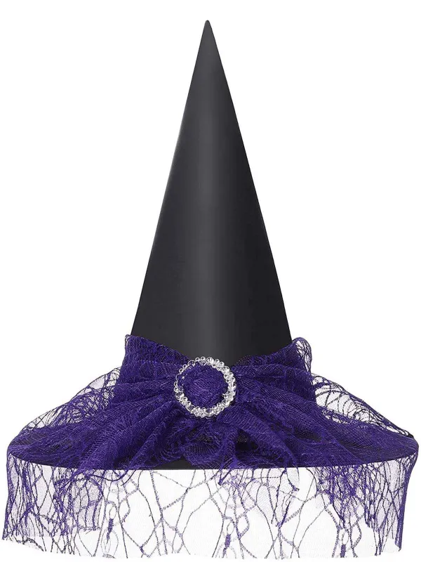 Halloween Mesh Patchwork Pointy Witch Hat sold by Retro Stage