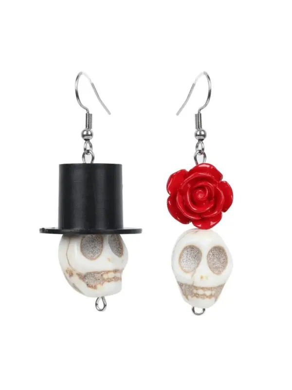 Vintage Skull Rose Halloween Earrings sold by Retro Stage
