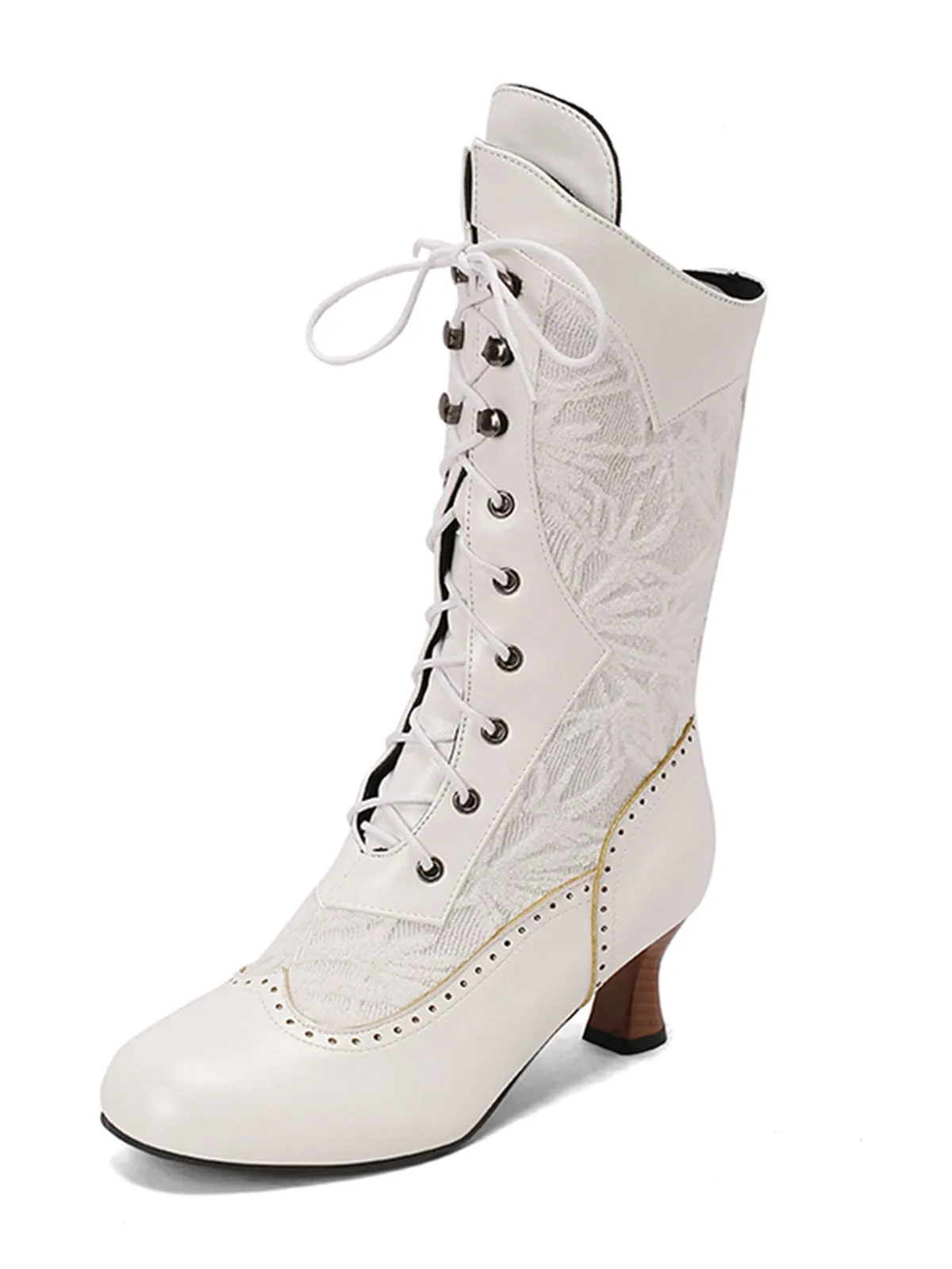 Lace Patchwork Lace-Up Calf-High Boots sold by Retro Stage product image thumbnail 2