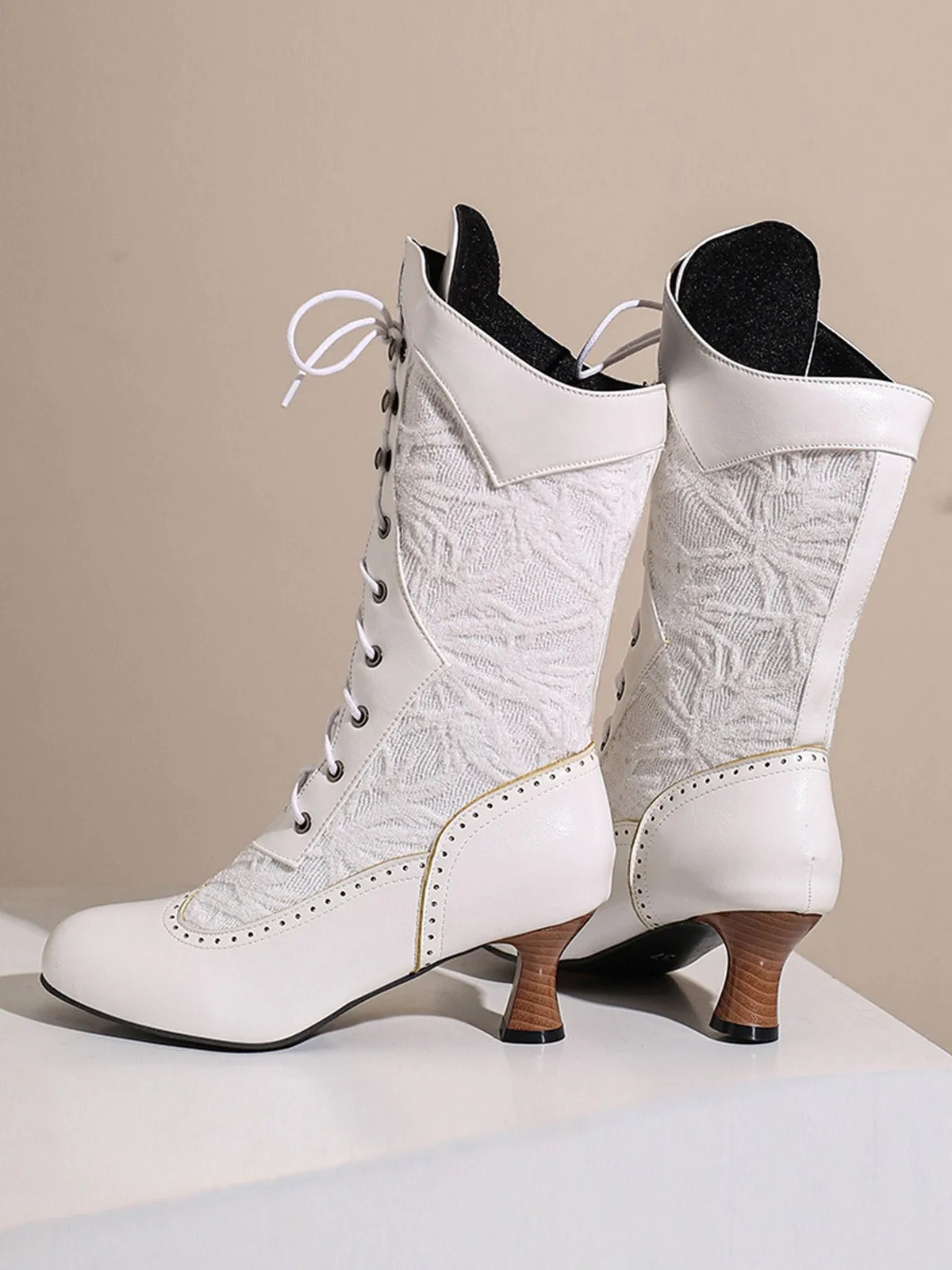 Lace Patchwork Lace-Up Calf-High Boots sold by Retro Stage product image thumbnail 4