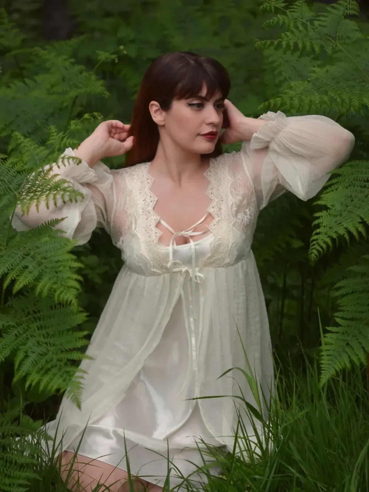 2PCS Apricot 1950s Floral Straps Slit Nightgown & Robe sold by Retro Stage