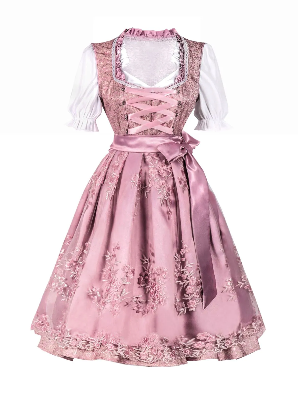 Pink 1950 Embroidered Puff Dress Set sold by Retro Stage