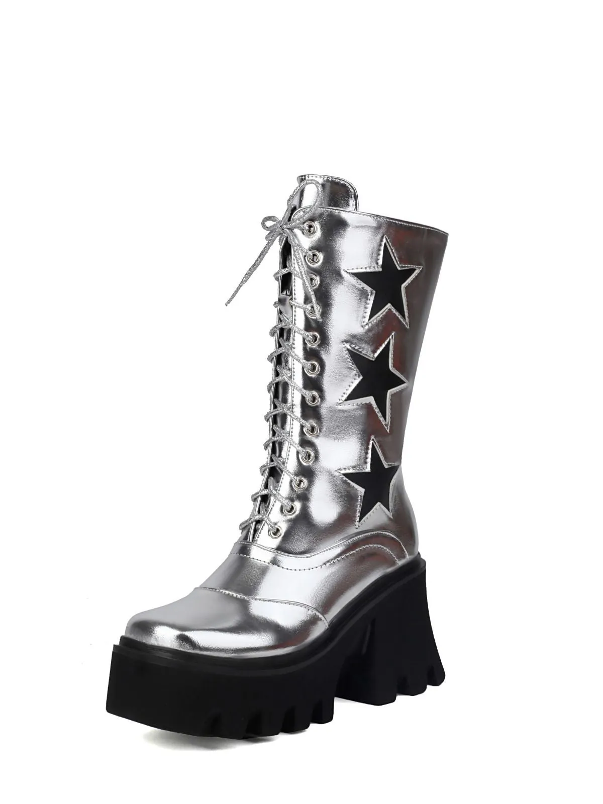 Vintage Steampunk Star Print Platform Mid-Calf Boots sold by Retro Stage product image thumbnail 2