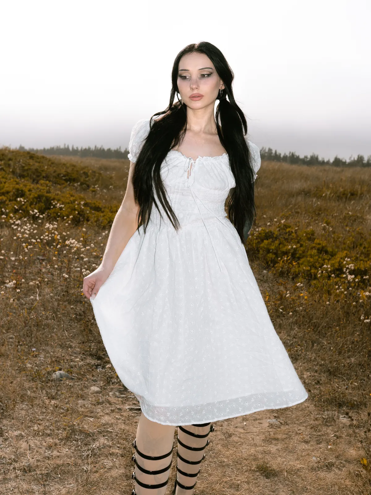 White 1940s Solid Cotton Embroidered Lace Dress sold by Retro Stage product image thumbnail 2