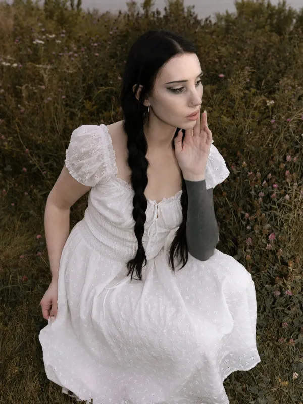 White 1940s Solid Cotton Embroidered Lace Dress sold by Retro Stage