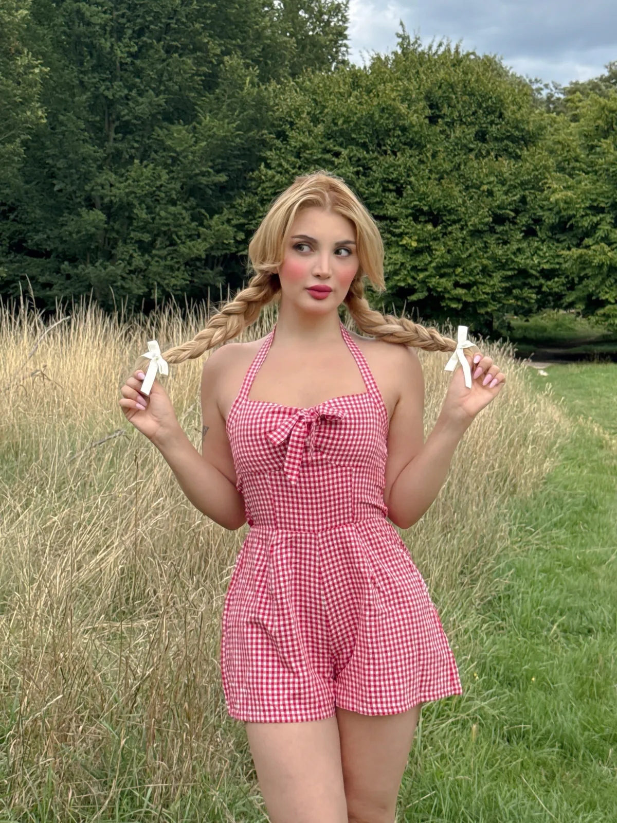 1950s Halter Gingham Plaids Bow Romper sold by Retro Stage