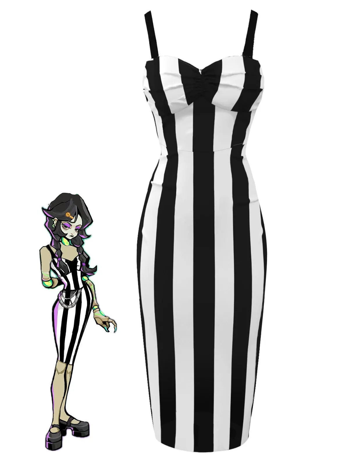 Black 1960s Vertical Stripe Straps Pencil Dress sold by Retro Stage product image thumbnail 3