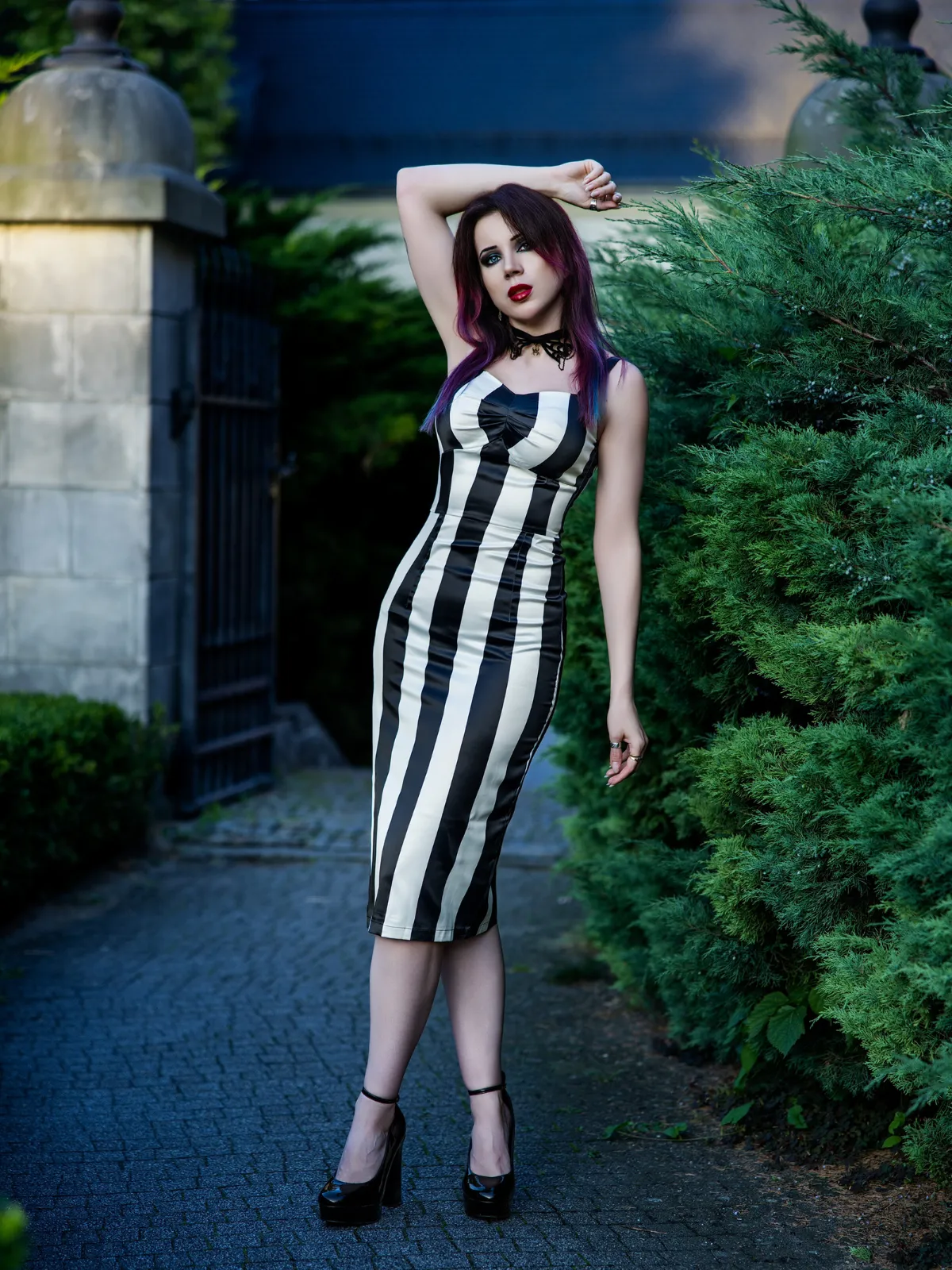 Black 1960s Vertical Stripe Straps Pencil Dress sold by Retro Stage product image thumbnail 2