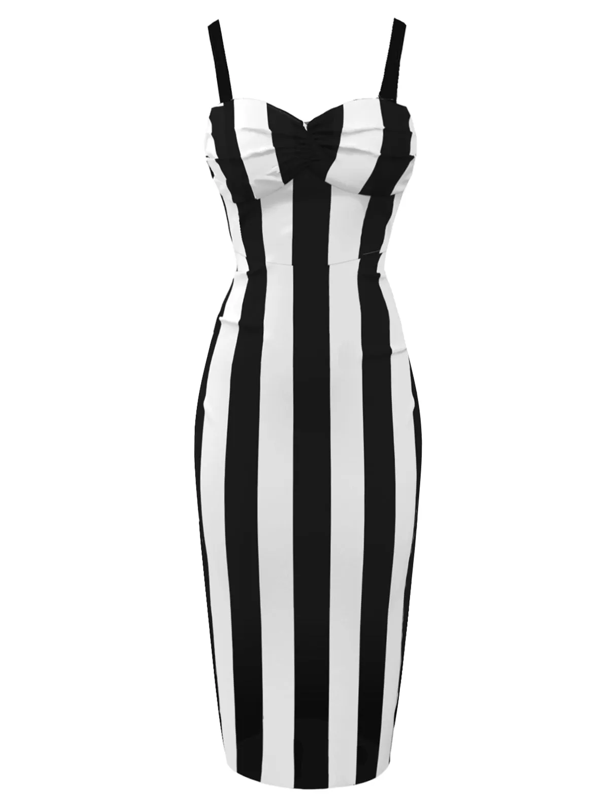 Black 1960s Vertical Stripe Straps Pencil Dress sold by Retro Stage product image thumbnail 4