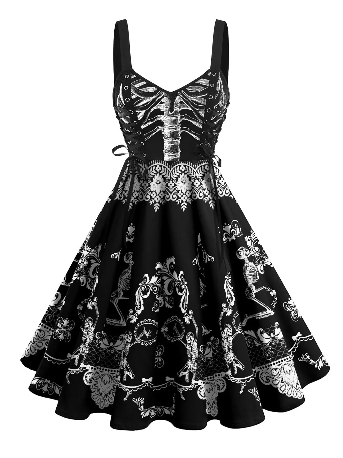 Black 1950s Lace-up Halloween Dress sold by Retro Stage product image thumbnail 3