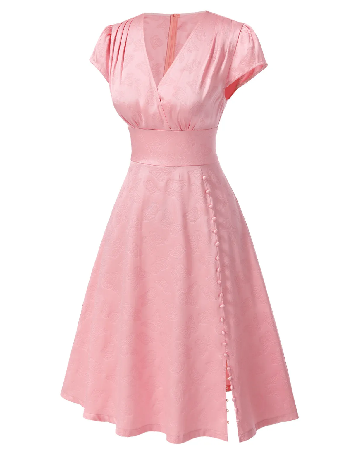 Pink 1940s Deep V-Neck Butterfly Satin Dress sold by Retro Stage product image thumbnail 4