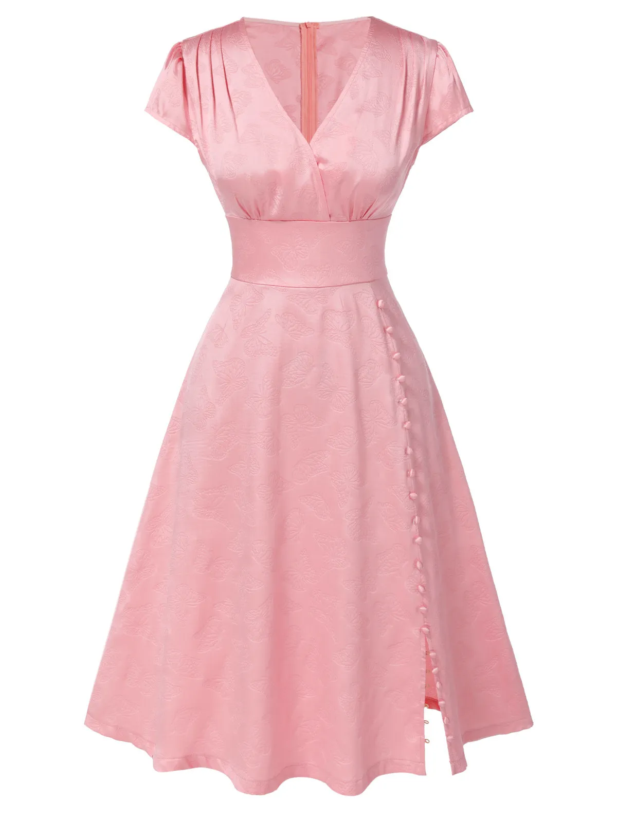 Pink 1940s Deep V-Neck Butterfly Satin Dress sold by Retro Stage product image thumbnail 3