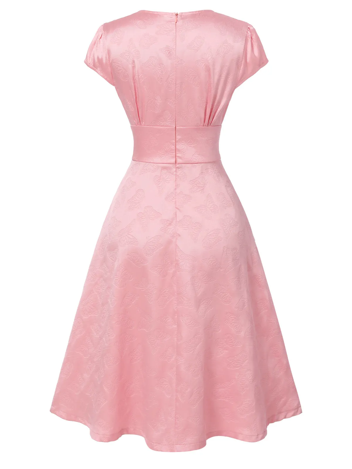 Pink 1940s Deep V-Neck Butterfly Satin Dress sold by Retro Stage product image thumbnail 5
