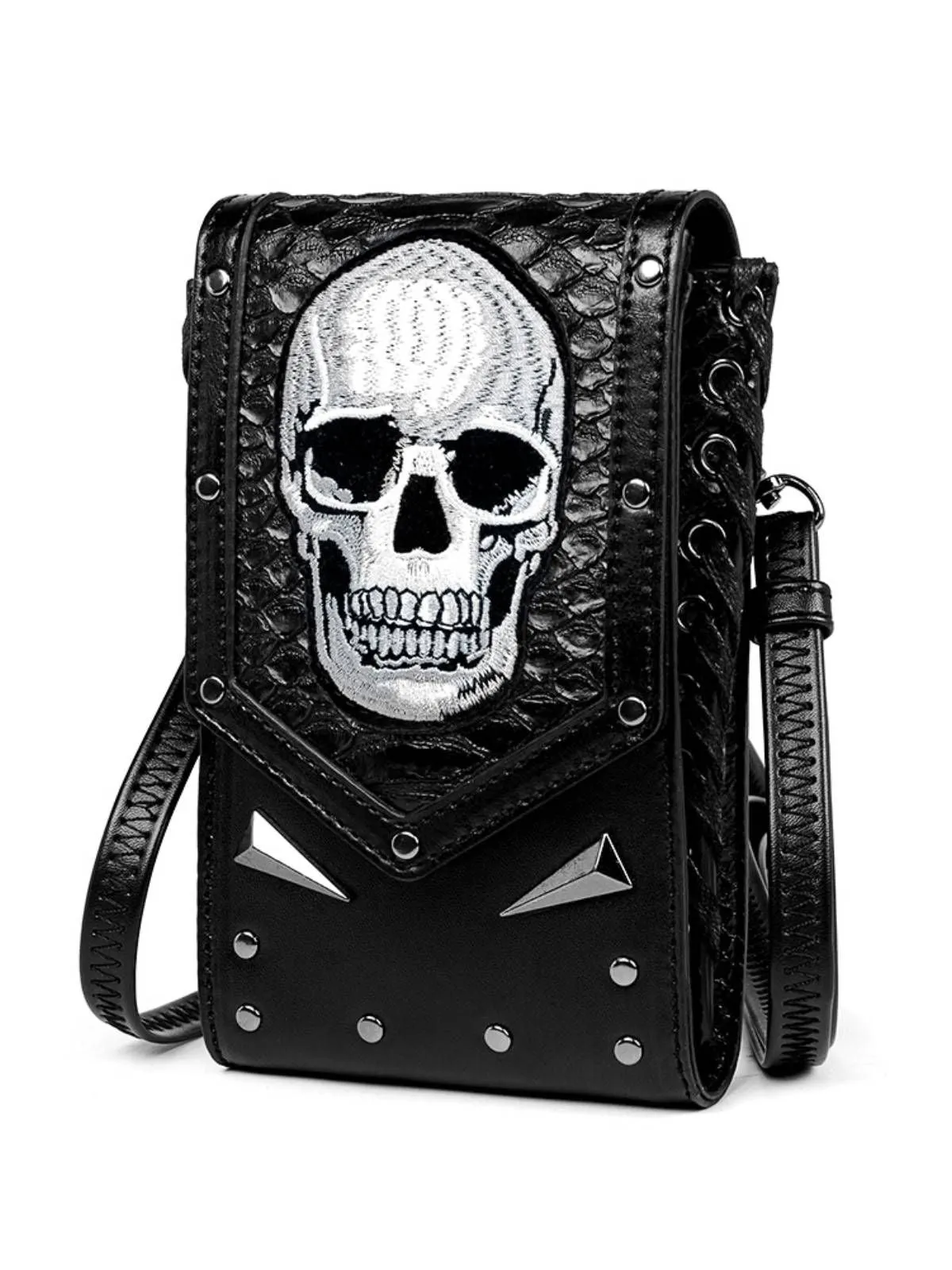 Black Halloween Embroidered Skull Bag sold by Retro Stage product image thumbnail 3