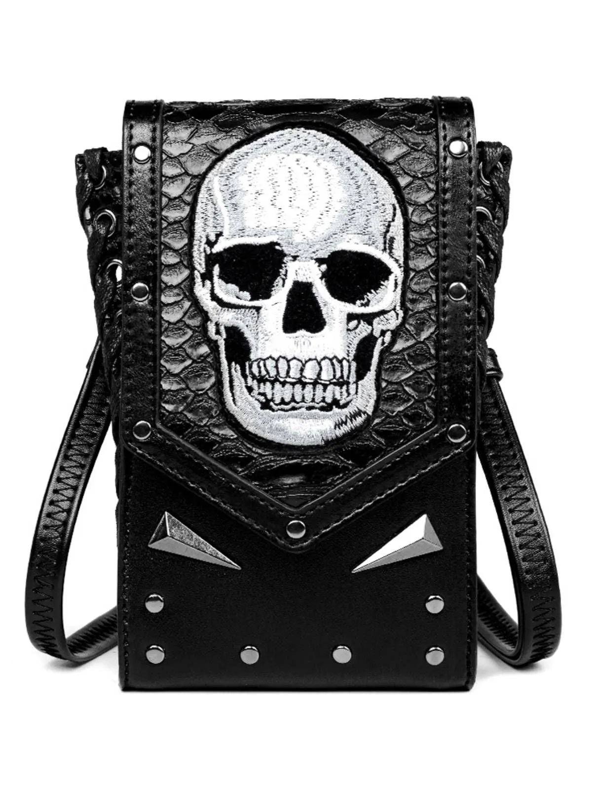 Black Halloween Embroidered Skull Bag sold by Retro Stage