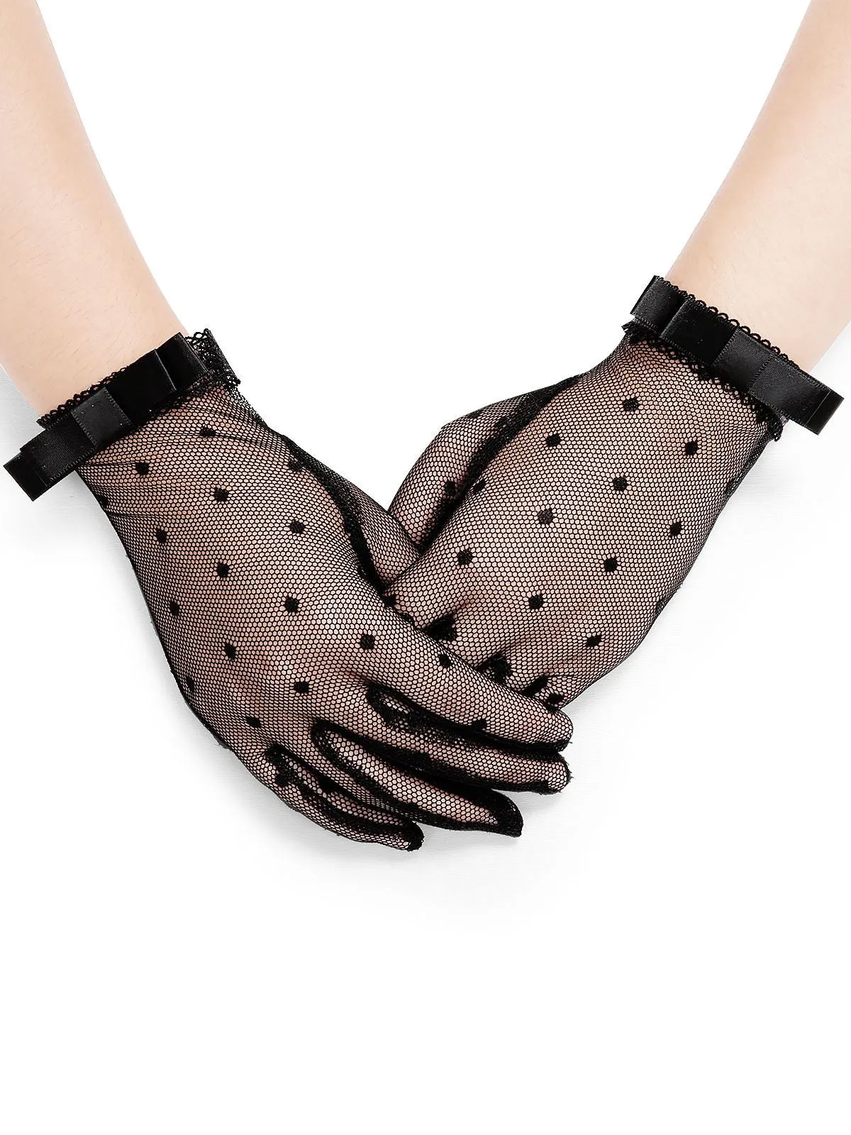 Bow Knot Polka Dot Mesh Gloves sold by Retro Stage product image thumbnail 2