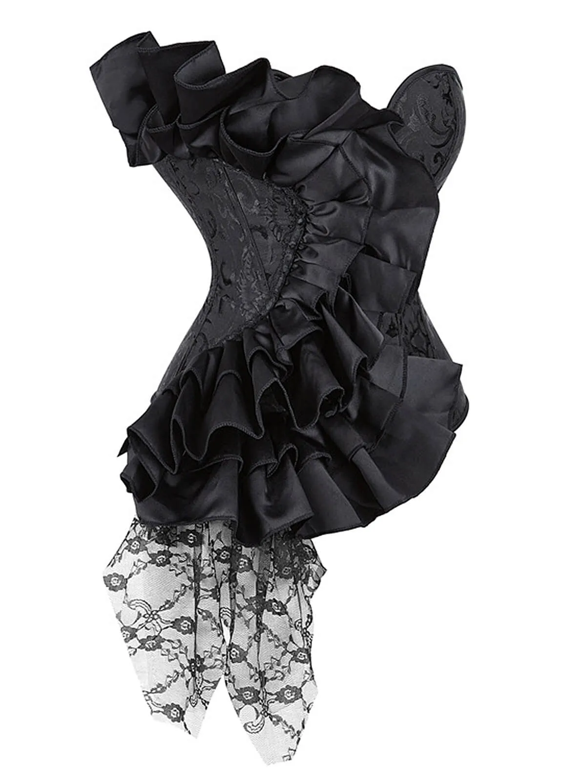 Black 1970s Stempunk Ruffled Lace Patchwork Corset sold by Retro Stage product image thumbnail 2