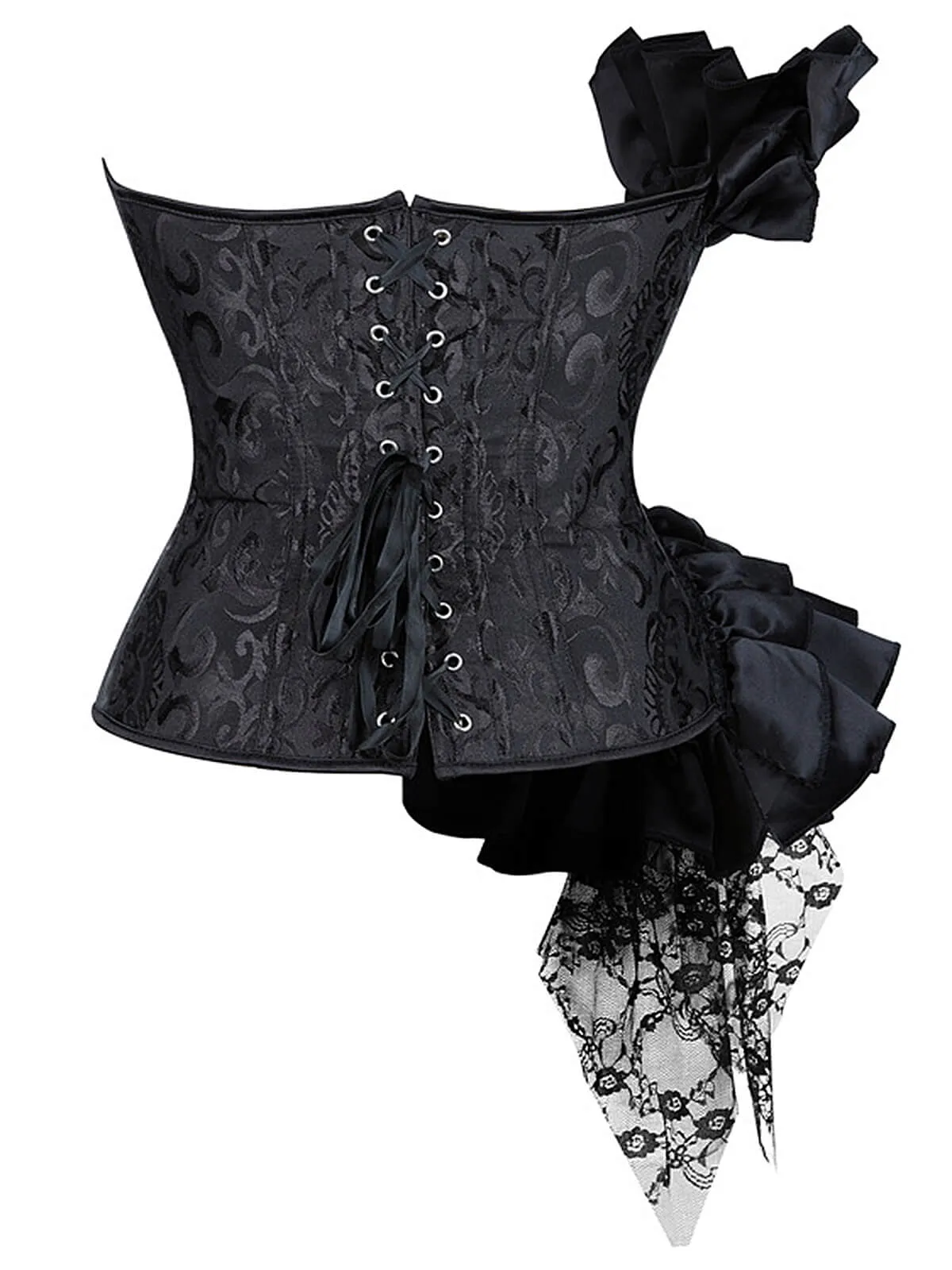 Black 1970s Stempunk Ruffled Lace Patchwork Corset sold by Retro Stage product image thumbnail 3