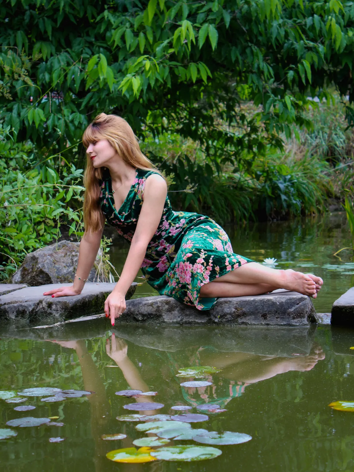 Green 1930s Floral Velvet Sleeveless Dress sold by Retro Stage