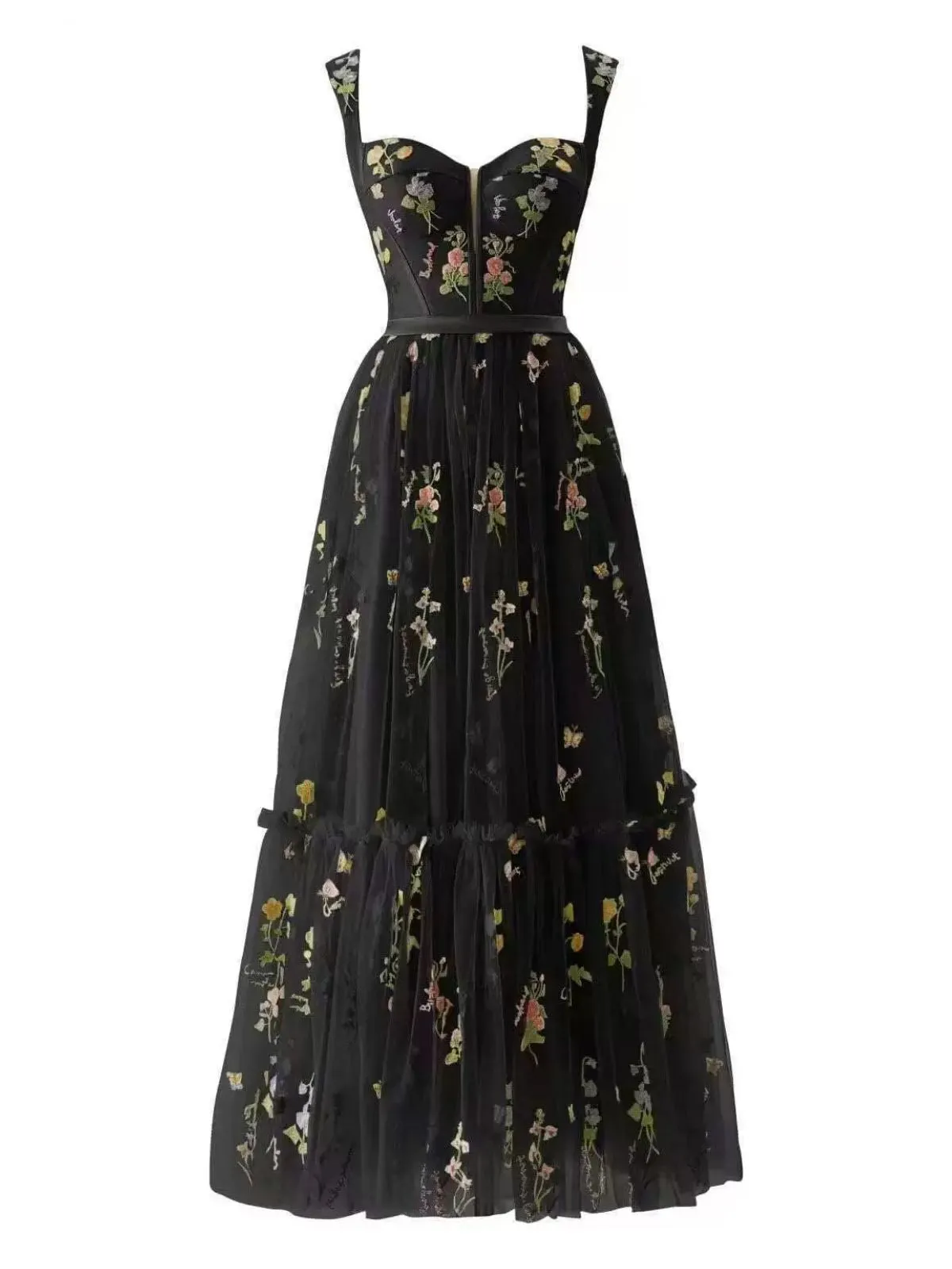 1930s Floral Mesh Boned Lace-Up Dress sold by Retro Stage